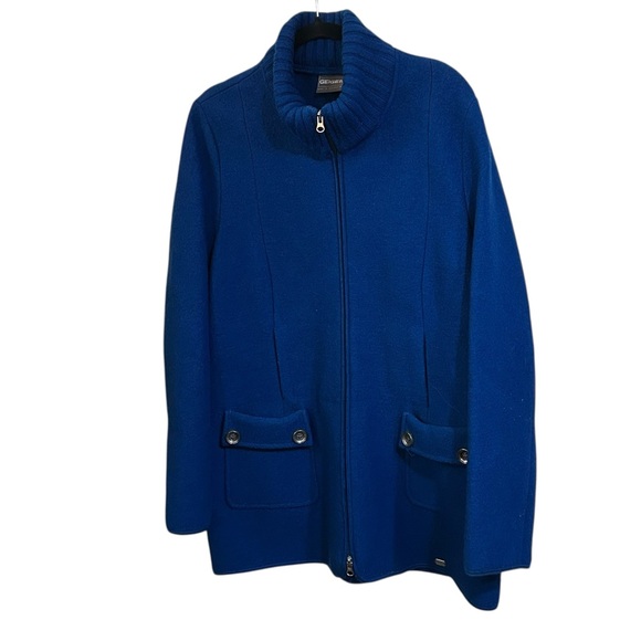 Kurt Geiger Hip Length Zip Front Teal Size 42/US 12 100% Pure Wool Winter Coat. - Picture 2 of 8